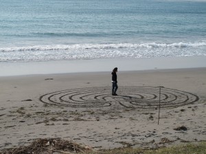 Yuko walking one of our beach labyrinths